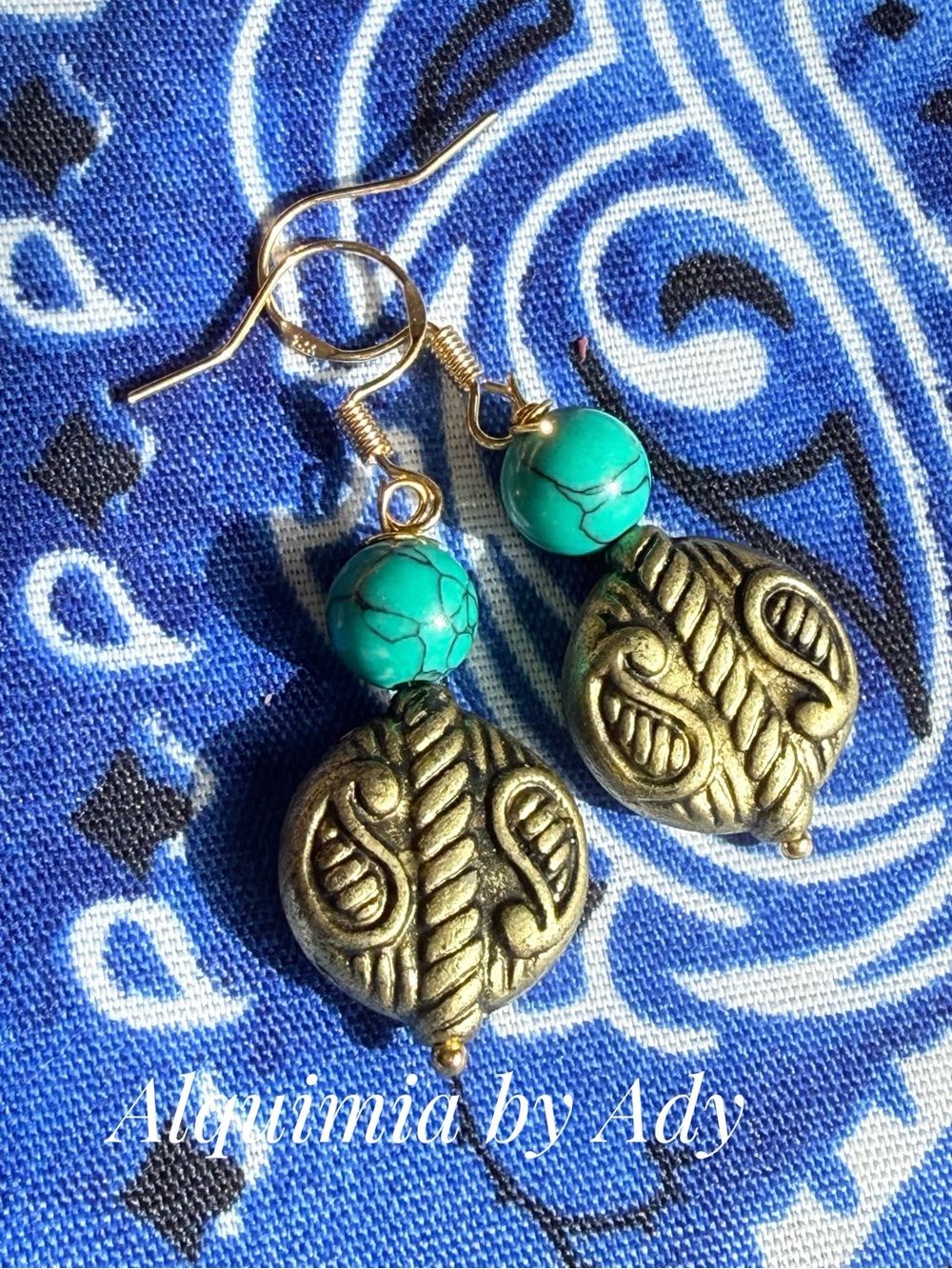 HEIRLOOM + Turquoise and Antique Gold-Tone Carved Drop Earrings